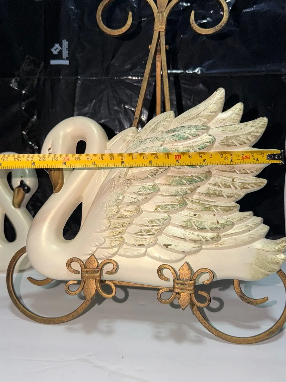 2 - Vintage Miller Studio Chalkware White /Gold SWANS 1968 Wall Hangings Pair